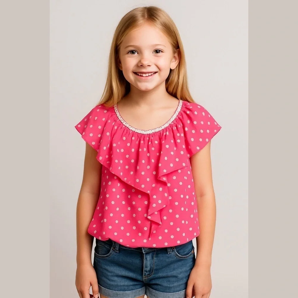 Justice size 18 pink with white polkadot blouse